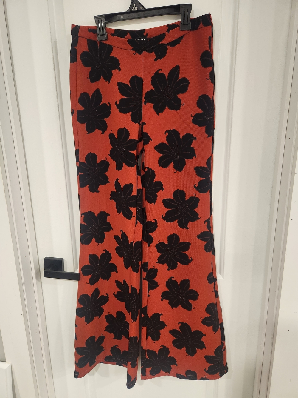 Printed Wide-Leg Pants in Rust with Black Floral - Wild Pony